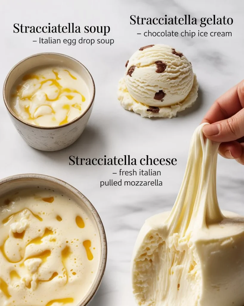 Stracciatella Cheese,
Stracciatella Gelato,
Stracciatella Soup